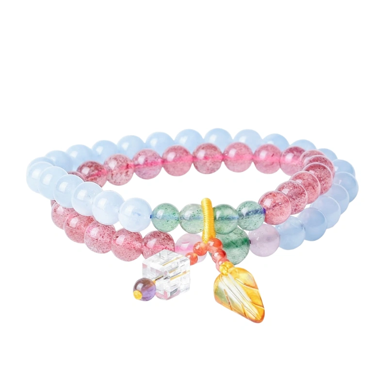 Aquamarine and Strawberry Quartz Double-Strand Bracelet