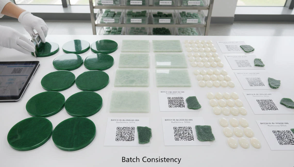 Rows of sliced ​​raw stones showcase the differences in color, texture, and other characteristics among various materials.