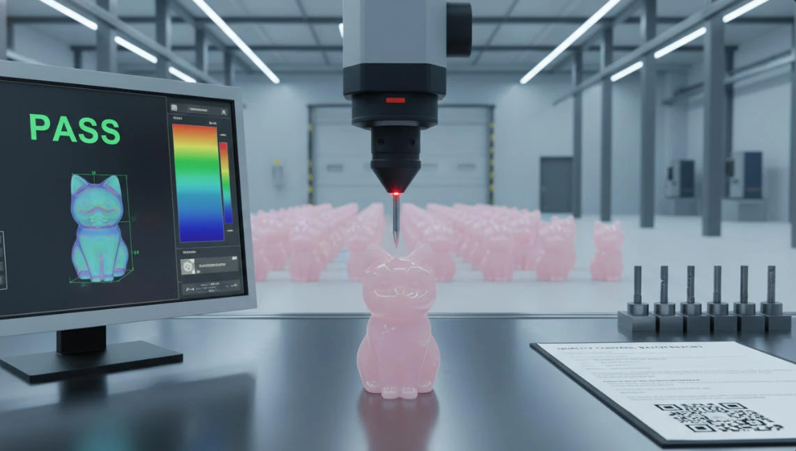 Neatly arranged, inspected rose quartz carvings.