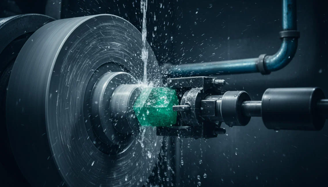 A piece of gemstone lapping using a machine.