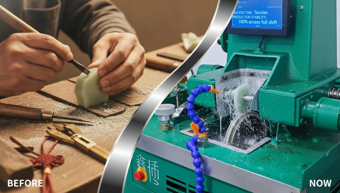How the Jade Process With Shaping Machines and Molds Delivers Over 80% Production Efficiency 3 shapping Machine vs. Manual Cutting